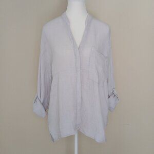 Young Fabulous & Broke Oversized Button Down 100% Cotton Top Gray/Purple Size S